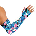 Blue Tropical And Pink Flamingo Print Sun Protection Arm Sleeves