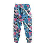 Blue Tropical And Pink Flamingo Print Sweatpants
