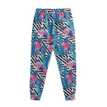 Blue Tropical And Pink Flamingo Print Sweatpants