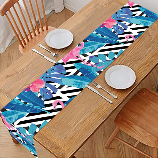 Blue Tropical And Pink Flamingo Print Table Runner