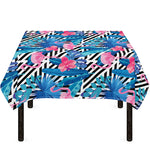 Blue Tropical And Pink Flamingo Print Tablecloth