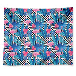 Blue Tropical And Pink Flamingo Print Tapestry