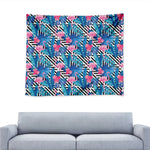 Blue Tropical And Pink Flamingo Print Tapestry