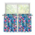 Blue Tropical And Pink Flamingo Print Tier Curtains
