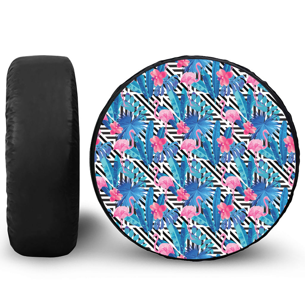 Blue Tropical And Pink Flamingo Print Tire Cover