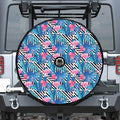 Blue Tropical And Pink Flamingo Print Tire Cover With Camera Hole