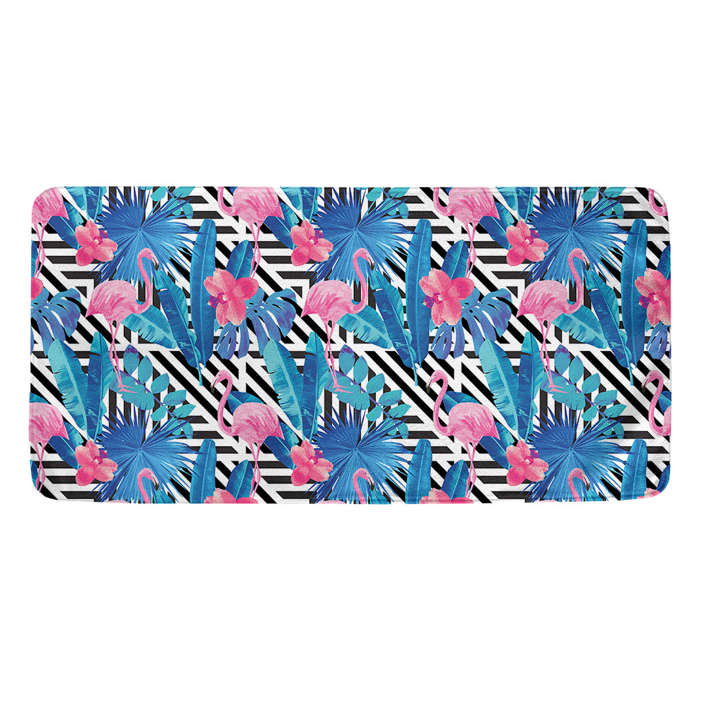 Blue Tropical And Pink Flamingo Print Towel