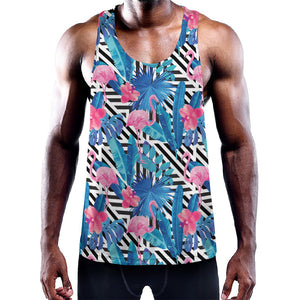 Blue Tropical And Pink Flamingo Print Training Tank Top