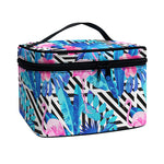 Blue Tropical And Pink Flamingo Print Travel Makeup Bag