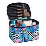 Blue Tropical And Pink Flamingo Print Travel Makeup Bag
