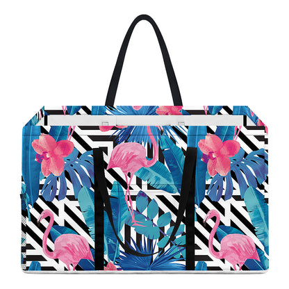 Blue Tropical And Pink Flamingo Print Utility Tote Bag