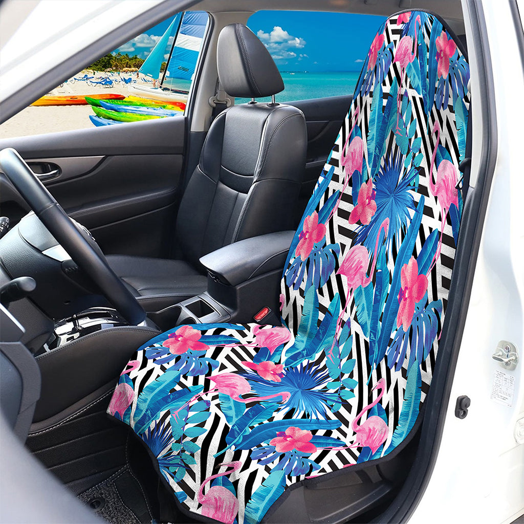 Blue Tropical And Pink Flamingo Print Waterproof Car Seat Cover