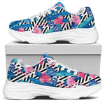 Blue Tropical And Pink Flamingo Print White Chunky Shoes