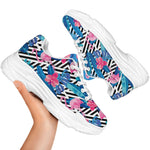 Blue Tropical And Pink Flamingo Print White Chunky Shoes