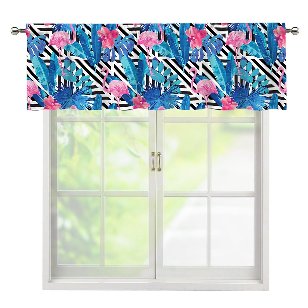 Blue Tropical And Pink Flamingo Print Window Valance