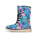 Blue Tropical And Pink Flamingo Print Winter Boots