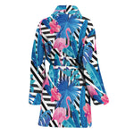 Blue Tropical And Pink Flamingo Print Women's Bathrobe