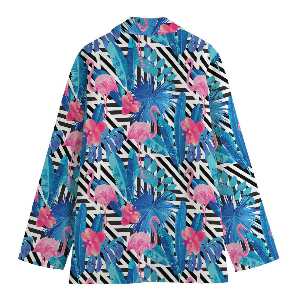 Blue Tropical And Pink Flamingo Print Women's Blazer