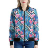 Blue Tropical And Pink Flamingo Print Women's Bomber Jacket