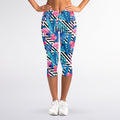Blue Tropical And Pink Flamingo Print Women's Capri Leggings