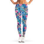 Blue Tropical And Pink Flamingo Print Women's Leggings