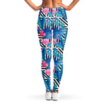 Blue Tropical And Pink Flamingo Print Women's Leggings