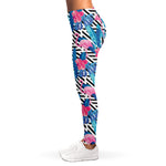 Blue Tropical And Pink Flamingo Print Women's Leggings