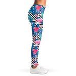 Blue Tropical And Pink Flamingo Print Women's Leggings