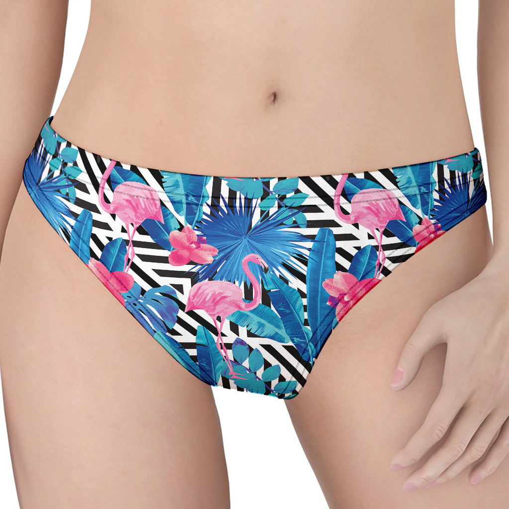 Blue Tropical And Pink Flamingo Print Women's Thong