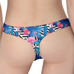 Blue Tropical And Pink Flamingo Print Women's Thong