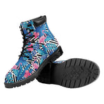 Blue Tropical And Pink Flamingo Print Work Boots