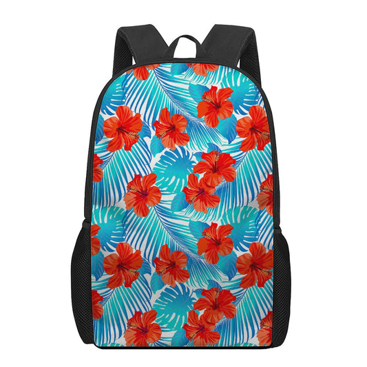 Blue Tropical Hibiscus Pattern Print 17 Inch Backpack