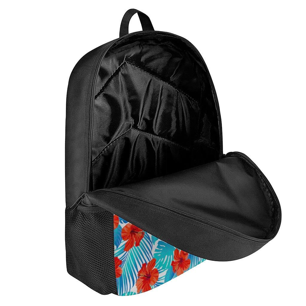 Blue Tropical Hibiscus Pattern Print 17 Inch Backpack
