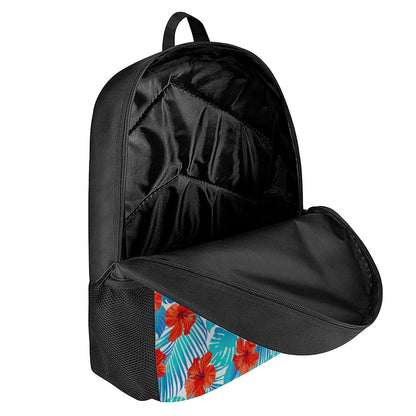 Blue Tropical Hibiscus Pattern Print 17 Inch Backpack