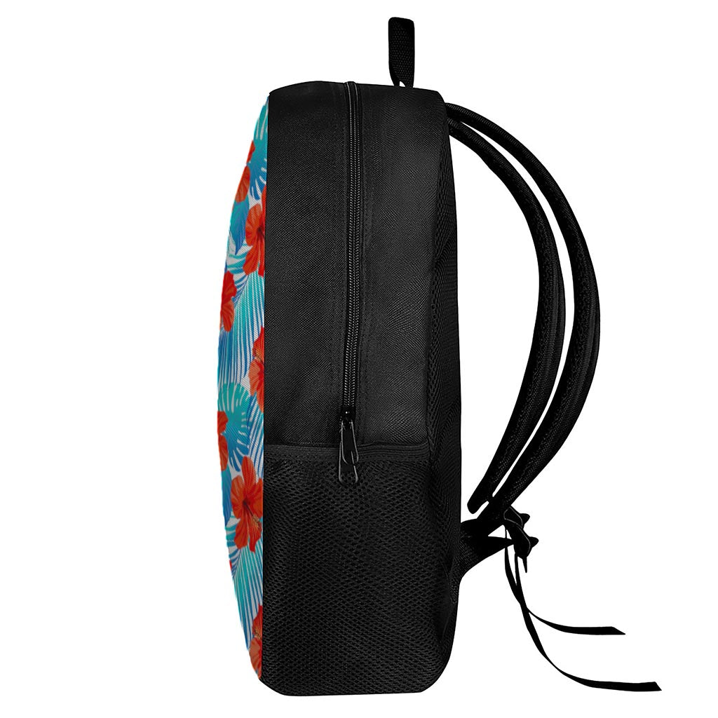 Blue Tropical Hibiscus Pattern Print 17 Inch Backpack