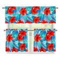 Blue Tropical Hibiscus Pattern Print 3 Piece Kitchen Curtains