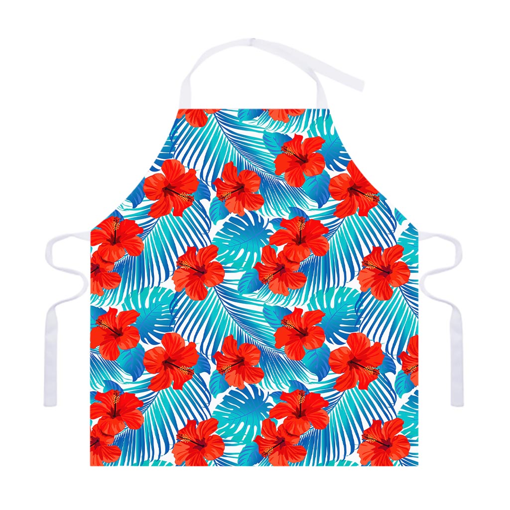 Blue Tropical Hibiscus Pattern Print Adjustable Apron