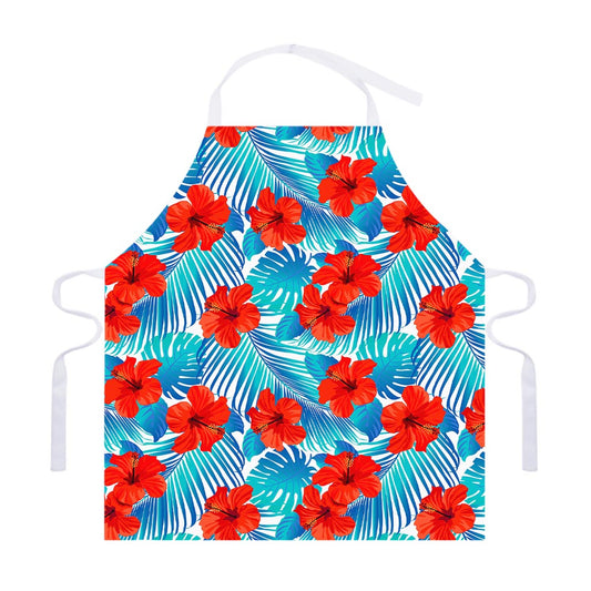 Blue Tropical Hibiscus Pattern Print Adjustable Apron