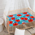 Blue Tropical Hibiscus Pattern Print Baby Crib Sheet
