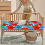 Blue Tropical Hibiscus Pattern Print Baby Crib Sheet