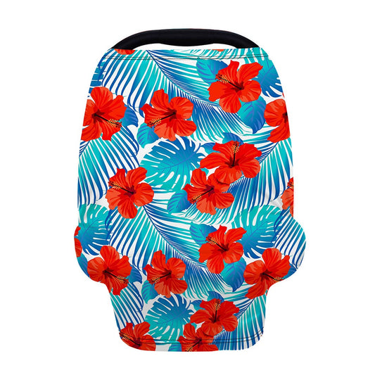 Blue Tropical Hibiscus Pattern Print Baby Seat Cover