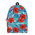 Blue Tropical Hibiscus Pattern Print School Backpack