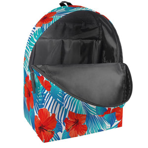 Blue Tropical Hibiscus Pattern Print Backpack