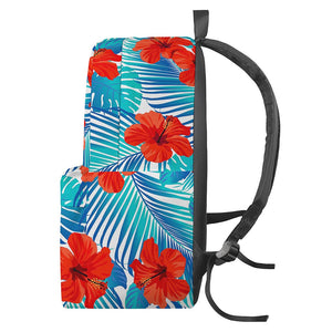 Blue Tropical Hibiscus Pattern Print Backpack