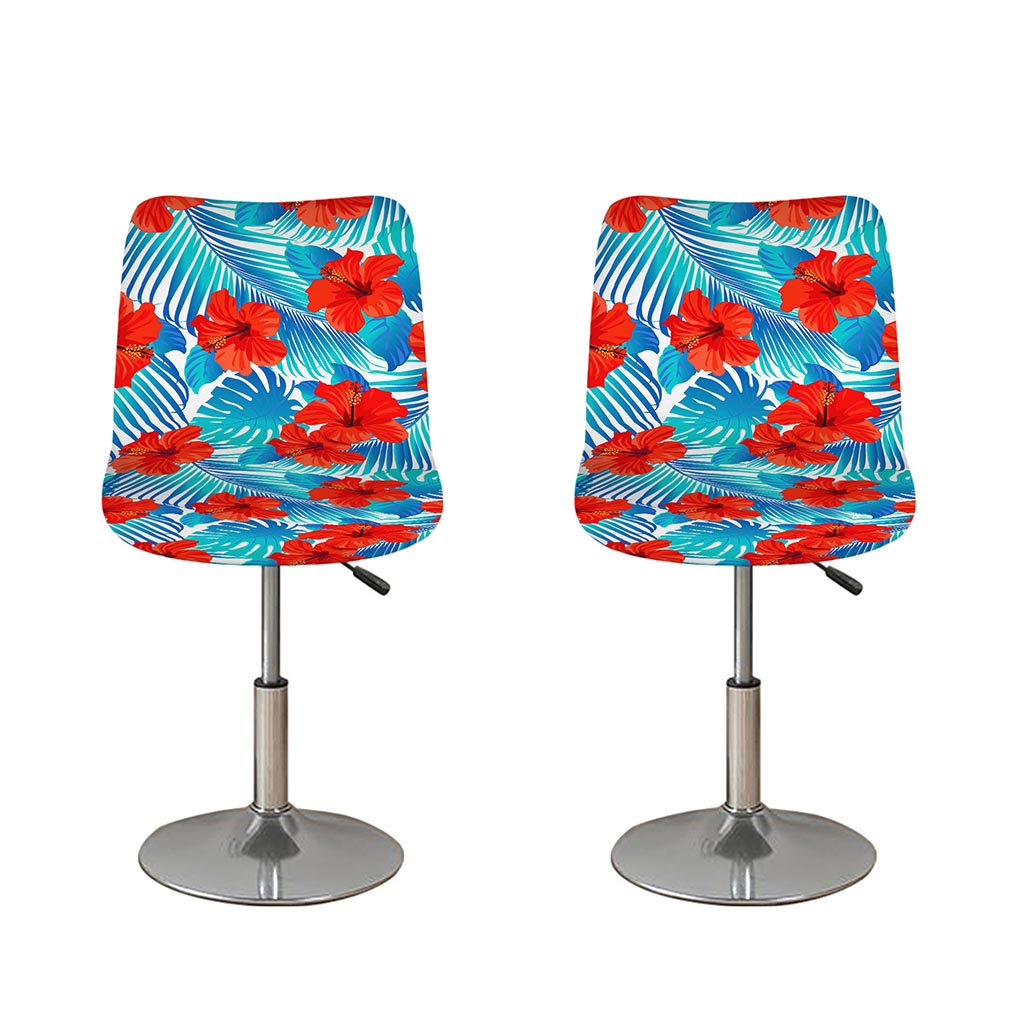 Blue Tropical Hibiscus Pattern Print Bar Stool Covers