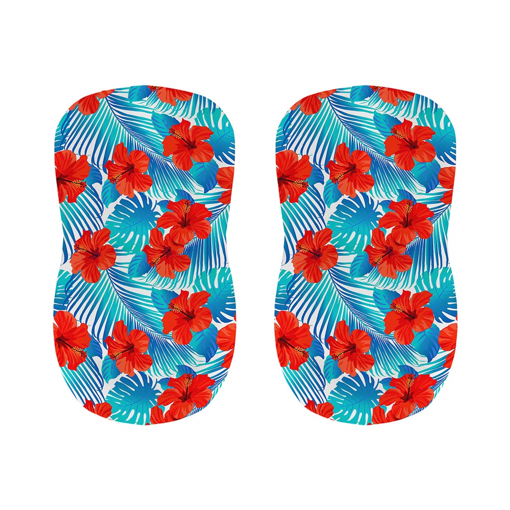 Blue Tropical Hibiscus Pattern Print Bar Stool Covers