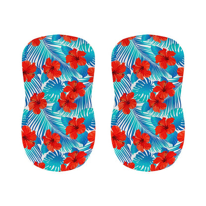 Blue Tropical Hibiscus Pattern Print Bar Stool Covers