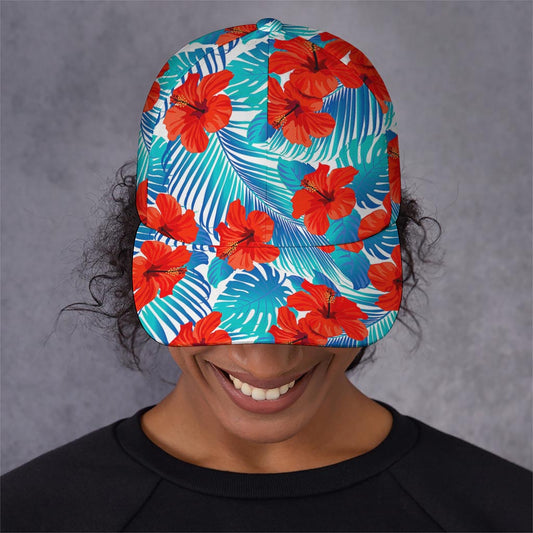 Blue Tropical Hibiscus Pattern Print Baseball Cap
