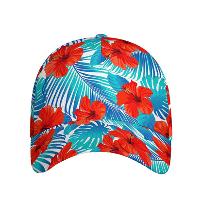 Blue Tropical Hibiscus Pattern Print Baseball Cap