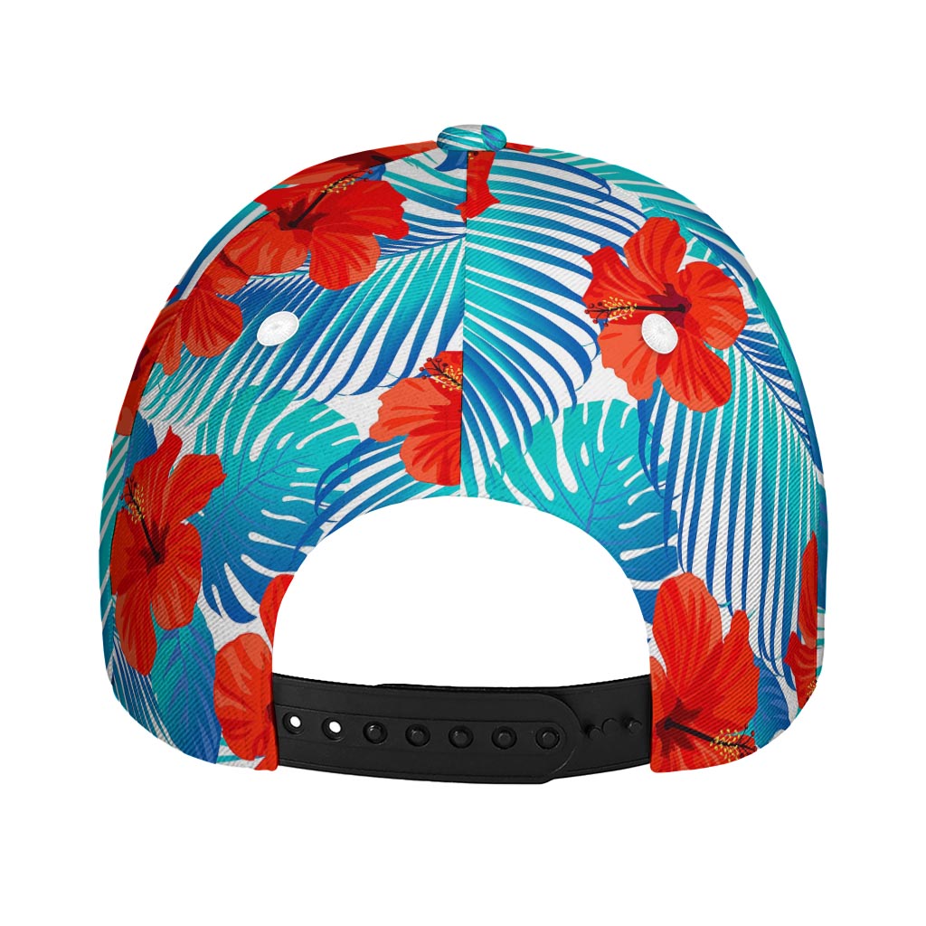 Blue Tropical Hibiscus Pattern Print Baseball Cap